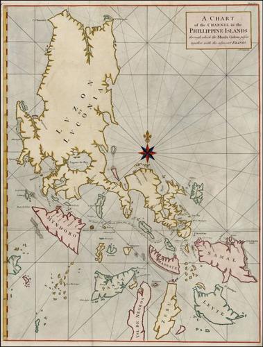 E167 - A Chart of the Channel in the  Philipine Islands Through which  the Manila Galeon passes, with  a Map of Manila Island from the London Magazine, published by Richard Baldwin