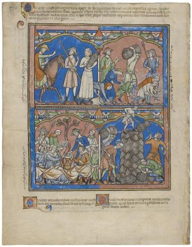 E183.17v - Ruth Meets Boaz, Ruth Eats with Boaz and the Workmen, Stacking Barley
