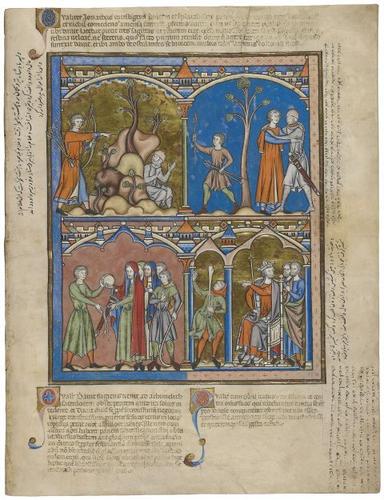 E183.32r - A Tearful Farewell, Ahimelech Provisions David, David Feigns Madness