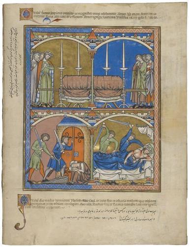E183.37v - David Feasts with Michal and Abner, Abner's Pledge to David, Joab Slays Abner, David Informed of Joab's Crime