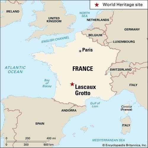 Map of France and the Lascaux Cave