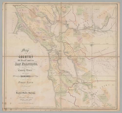 E316 - Map of SF Bay Area, Showing Land Grants and Counties - Leander Ransom - 1860 (Leo Marburg)