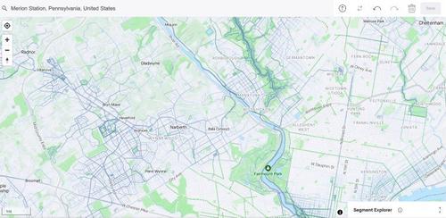 E316 - Strava Heatmap of Philadelphia Suburbs - Strava - 2023 (Elias Lindgren)