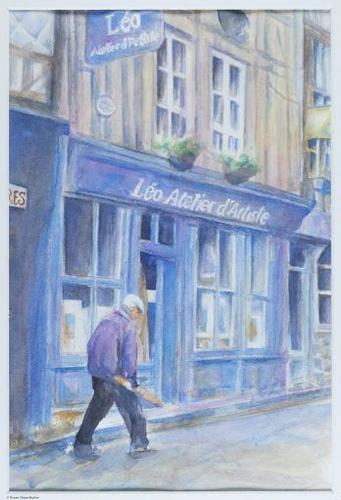 Homme à la bagette, matin à Honfleur, France