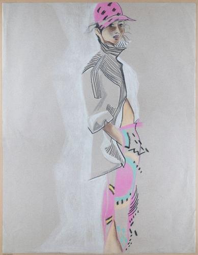 Profile en Chapeau rose, pencil / pastels