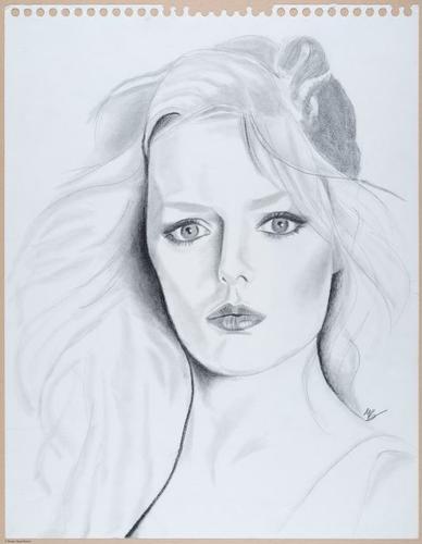 Patti Hansen, Keith's wife, pencil sketch