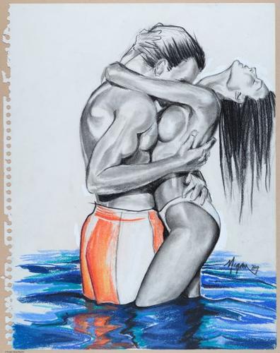 Embrace. &nbsp;Pencil, pen, ink, pastels, markers