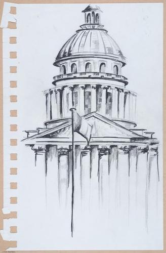 Place du Panthéon, 75005 Paris. Dessin en plein air et café devant le Panthéon.