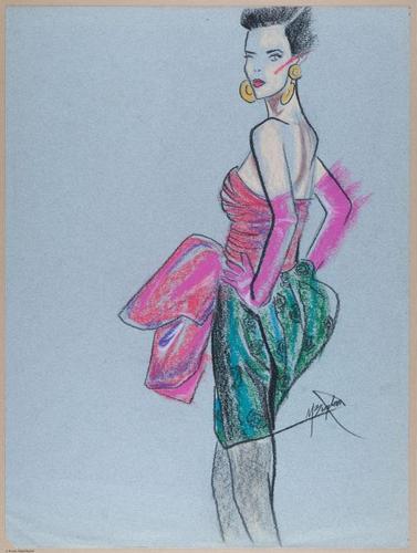 Fashion study, pen / pastels