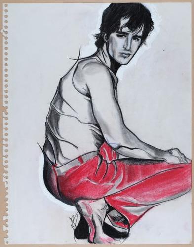 Fashion study/sketch. &nbsp;Pen, pastels, watercolor