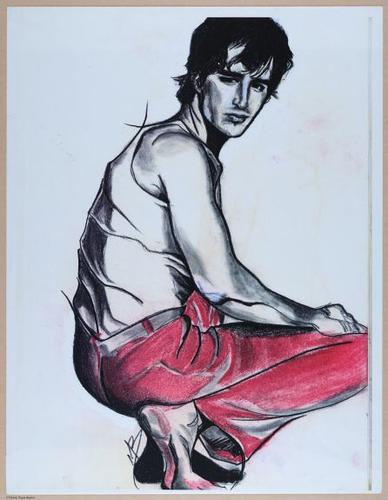Fashion study/sketch. &nbsp;Pen, pastels, watercolor