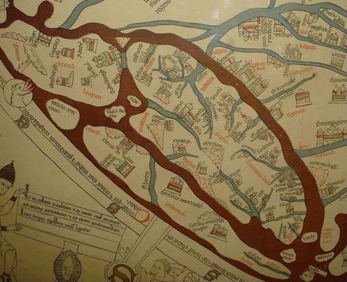Hereford Mappa Mundi enhanced version with detail of British Isles.