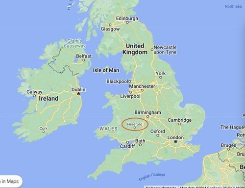 Hereford on UK map