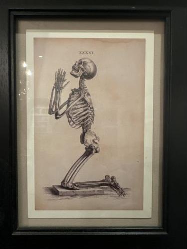 A praying skeleton. 1830/1835?, after W. Cheselden, ca. 1733.