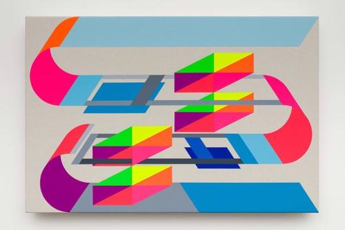 Andrew Huffman, Imaginary Spaces, 2023, Acrylic on canvas over panel, 19 x 29 x 3 in