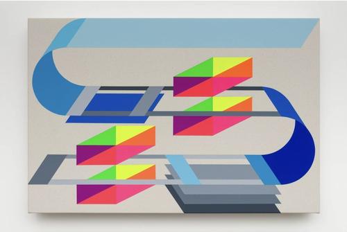 Andrew Huffman, Imaginary Places, 2023, Acrylic on canvas over panel, 19 x 29 x 3 in