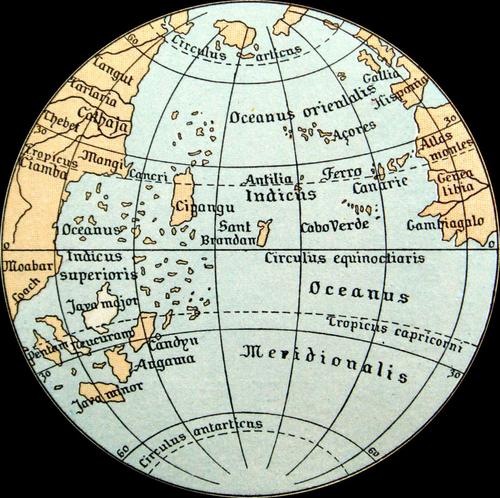 Ocean Map - from globe by Martin Behaim - 1492&nbsp;