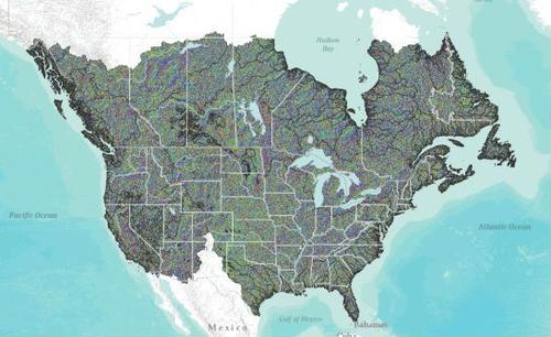 Josh Frett - HydroSHEDS (DIR) - Drainage directions at 15s resolution - North America