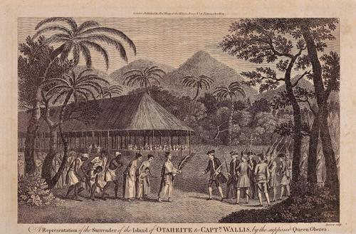 A Representation of the Surrender of the Island of Otaheite to Captain Wallis, by the supposed Queen Oberea